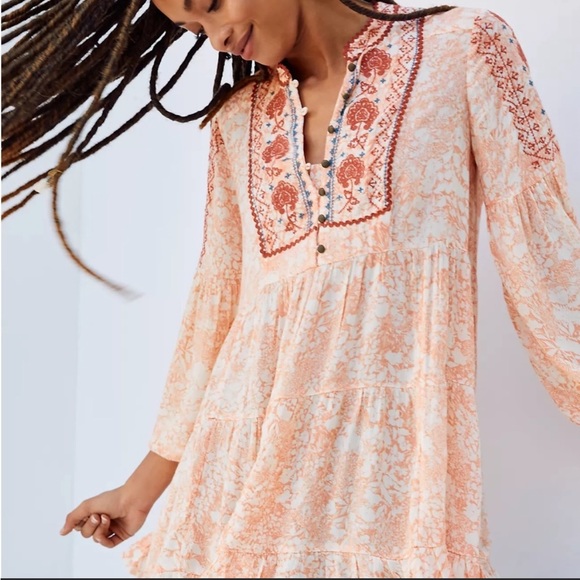 Anthropologie Claudia Embroidered Babydoll Tunic Top Size S - Picture 2 of 7